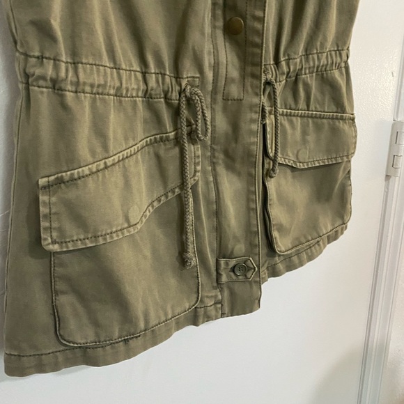 Women Canvas Cargo Vest Medium M Canvas Jacket Green Vest Drawstring Waist - Picture 7 of 10